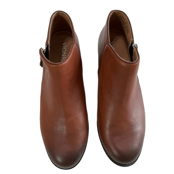 Vionic Jolene Brown Leather Blocked Heel Ankle Booties in Mocha Size 9.5 - Picture 4 of 16
